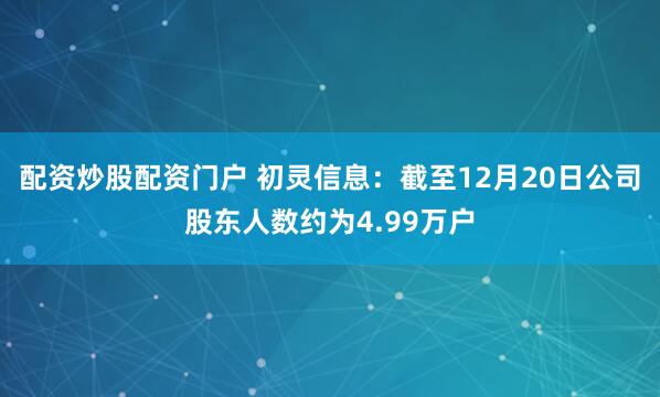 配资炒股配资门户 初灵信息：截至12月20日公司股东人数约为4.99万户